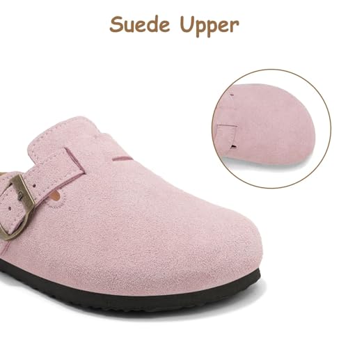 Image of Kids Suede Clogs Boys Girls Mules Cork Genuine Leather Sandals with Adjustable Buckle Slippers Potato Shoe Indoor Outdoor Slip On Slide for Big Kids
