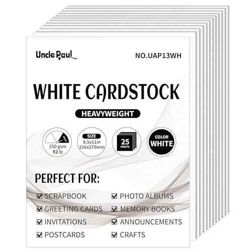 8.5'' x 11'' White Cardstock - 92lb Double-sided Cover Card Stock Heavyweight Paper Perfect for Scrapbooking, Crafts, Business Cards 25 Sheets 250gsm UAP13WH image 3