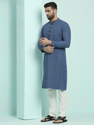 Image of Rajubhai Hargovindas Men's Chikankari Embroidered Cotton Kurta (Ches)