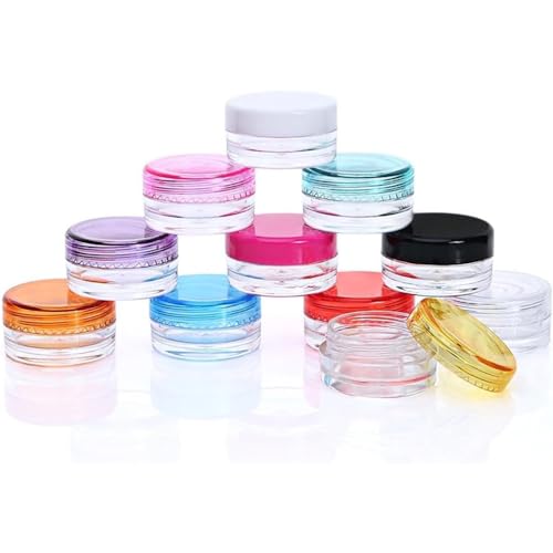 110 tarros de plástico redondos transparentes de 5ml,accesorios de tamaño de viaje con tapa de varios colores,recipiente vacío a prueba de fugas para crema,loción,polvo,ungüento