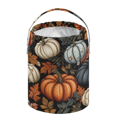 Image of ElliTarr Crochet Bag Yarn Bag with Handle Portable Knitting Project Bag Travel Yarn Storage Organizer Holder Case Fall Thanksgiving Pumpkin