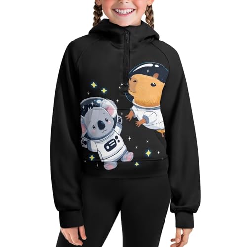 Uourmeti Long Sleeve Half Zipper Hoodies for Girls Active Sweatshirts with Kangaroo Pockets