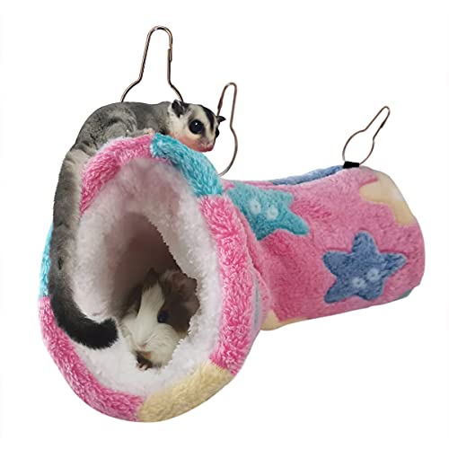 Leftstarer Guinea Pig Accessories Sugar Glider Cage Accessories Hamster Rat Toys Ferret Hammock Hanging Tunnel For Small Animals （Pink-Star） #TOP5