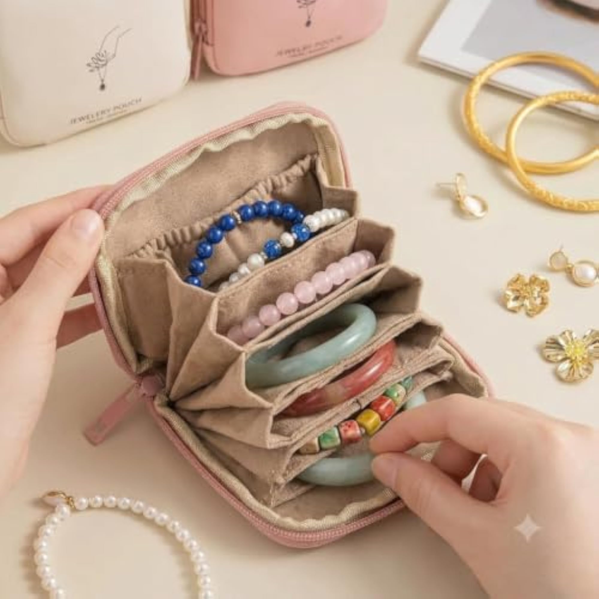 Travel Jewellery Case, Small PU Leather Organizer