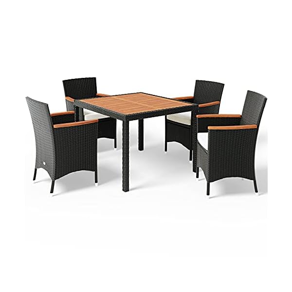 Poly Rattan Garden Furniture Dining Table Set Patio Rectangular Black 4 Seater Outdoor Wooden Plate Conservatory