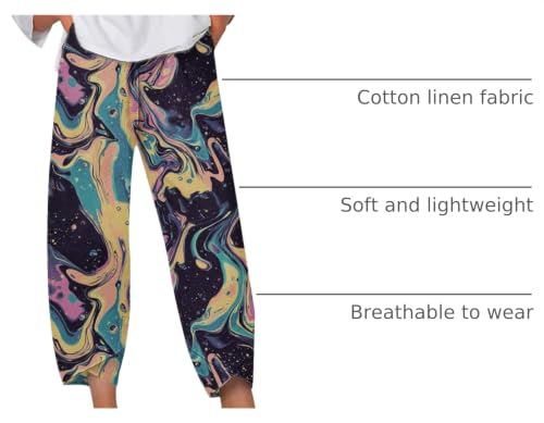 Image of DMOYALA Linen Pants for Women Summer Casual Wide Leg Capri Pants Loose Fit Palazzo Pants Cropped Beach Pants with Pockets