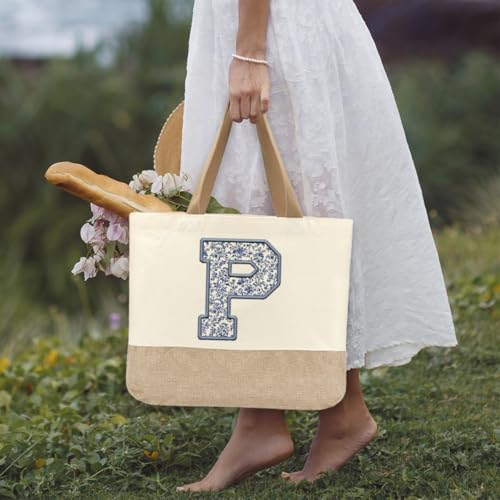 Bolsa Tote de Lona Inicial P Monograma Para Mujer miniatura 3