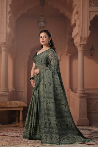 Image of TAMAIRA FASHION Off White Mulmul Pure Cotton Saree For Woman Warli Printed|Office Wear Daily Wear Sarees For Women Without Blouse Piece (Available in 21 Colours)