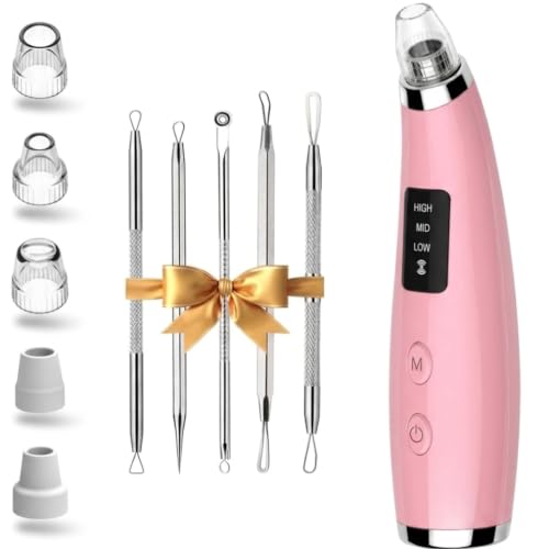 Blackhead Remover Pore Vacuum with 5 Attachments, 3 Suction Levels (Pink)