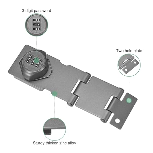 Image of M METERXITY Keyless Combination Lock, 3.78 inch Zinc Alloy Mechanical Password Twist Knob Hasp Locks Latch for Cabinet /Closet /Garage /Drawers /Garden /Bathroom,90 /180 Degree Barn Door Lock [Gray]