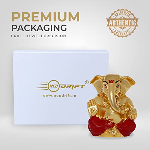 Image of Neodrift Ganesh Idol for Car Dashboard (Real 24kt & 999 Silver Plated, Dual-Tone Gold & Silver) (Model ND09) - Enhance Your Drive