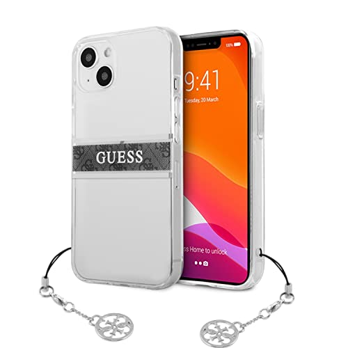 Guess GUHCP13SKB4GGR Coque en Silicone pour iPhone 13 Mini 5,4" Transparent 4G Gris Strap Charm, X, Silicone, Agate