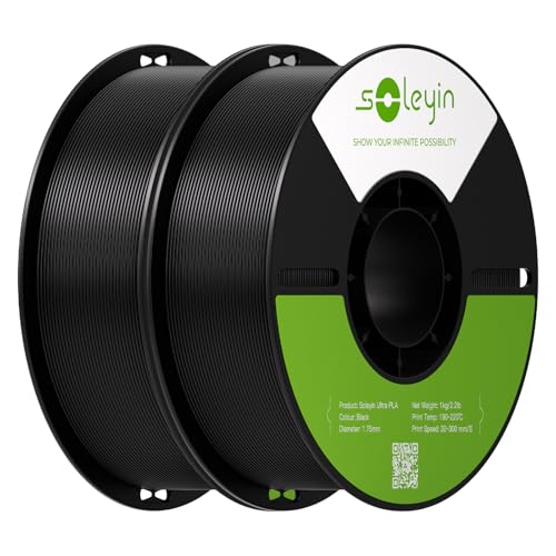 PLA Filament 1.75mm 2KG, Black & Black 3D Printer Filament 2 Pack 1kg Spool, Neatly Wound, ±0.02mm Accuracy, Strong Adhesion, High-Speed Printing, No Warping, Fits Most FDM Printers Black+bl
