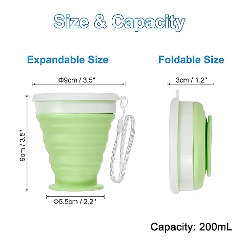 PATIKIL Collapsible Cup, 2 Pack 200mL Travel Folding Cup Silicone Portable Drinking Cup for Camping Hiking Outdoors Green - Image 2