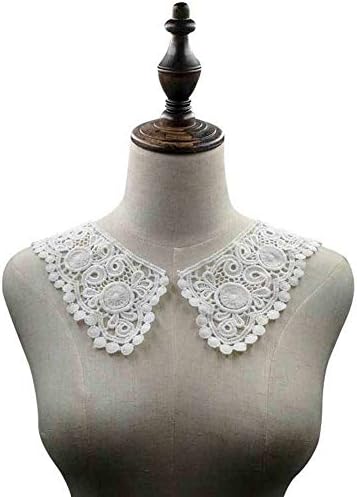 White Black Hollow Out Flower Lace Collar Sewing on Clothes Trim Embroidered Applique Neckline DIY Wedding Dress Accessory (White)
