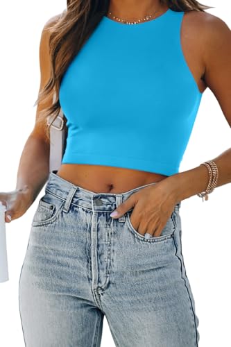 Image of EFAN Women's Double Lined Racerback Crop Tank Top | High Neck Slim Fit Sleeveless Workout Top, No-Bra Essential for Gym, Yoga & Going Out