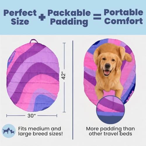 Image of Travel Dog Bed (42 inch x 30 inch) - Foldable & Packable for Travel, Road Trip, Camping - Lightweight, Water Resistant & Cozy Soft Padding - Compact, Portable & Machine Washable - Medium & Large Breeds: Pink