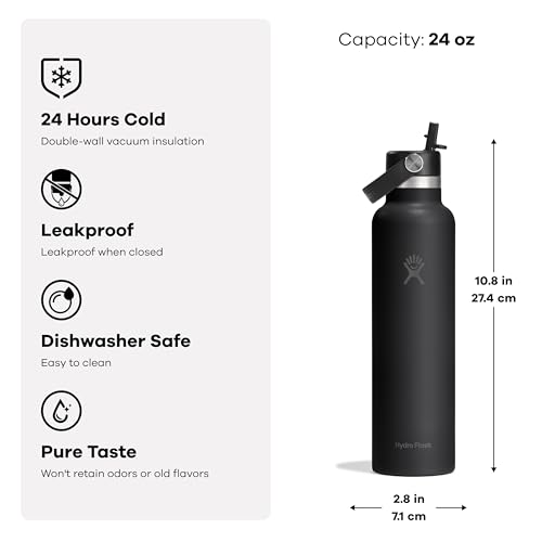 Image of Hydro Flask Water Bottle - Insulated Stainless Steel - Straw Lid, Non Spill, Leakproof in 24 Oz Shale Gray