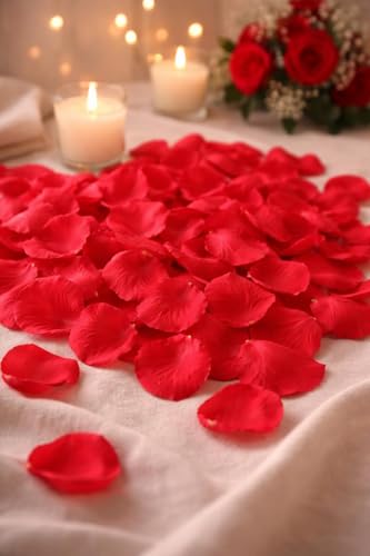 Image of SATYAM KRAFT 300 Pcs Artificial Rose Petals for Home Decoration | Table, Bedroom, Wedding, Party, Pooja Thali, Romantic Night, Candle Night Dinner, New Year,Festival & Events (Red)
