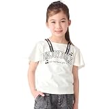 [ever closet] Tシャツ キッズ 子供 女の子 ガーリー フリル袖 綿100％ [ オフホワイト 110 ] 半袖 ロゴテープ トップス 春服 夏服 通園 通学 普段着 子供服 キッズ服 エバークローゼット