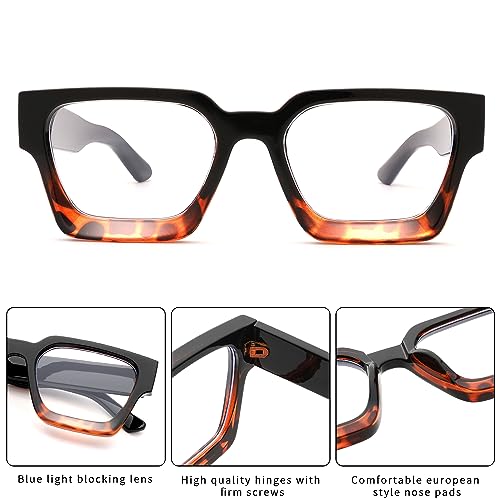 Image of Braylenz Square Thick Frame Blue Light Glasses for Men Women Fashion Clear Computer Eyeglasses