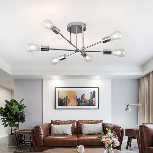 Modern Chandelier Light Fixtures, 6 Lights Modern Semi Flush Mount Ceiling Light, Pendant Lighting for Living Room Bedroom Dining Room Kitchen Office - Image 6
