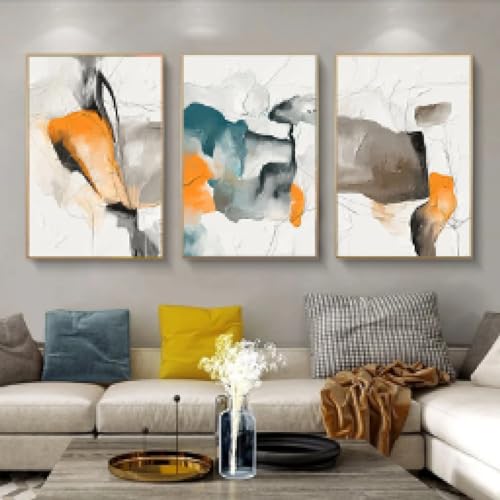 Peinture colorée abstraite orange KEBIA pour réchauffer l'atmosphère d'un salon moderne blanc