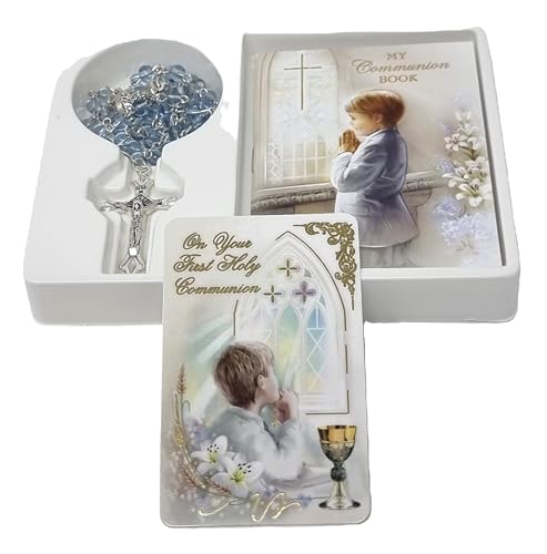 celebrationgiftsforall First Holy Communion Prayer Book Blue Glass Rosary and Prayer Card all Gift-boxed