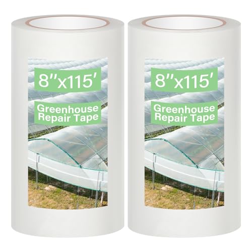 Innconee 2 Rolls 8 x 115 Greenhouse Repair Tape 6.3 mil Thickness Heavy Duty Greenhouse Tape Clear UV Resistant Waterproof for Repairing Plastic Sheeting Polyethylene Film for Seaming Splicing