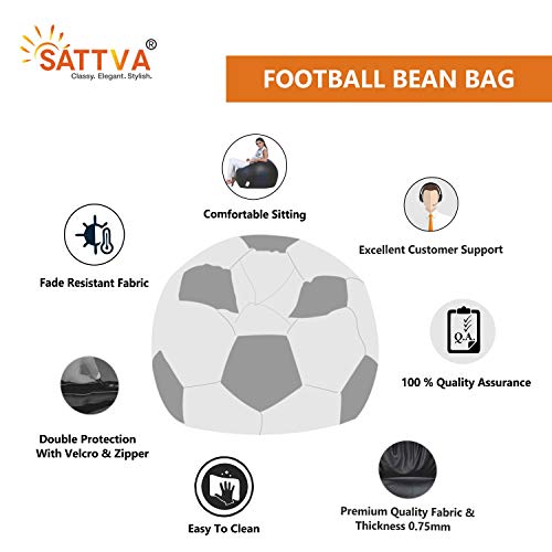 Image of SATTVA XXXL Football Bean Bag Filled with Beans | Faux Leather Bean Bag for Adults & Kids | Pre-Filled Comfortable Seating for Living Room, Bedroom, Home & Office - White & Black