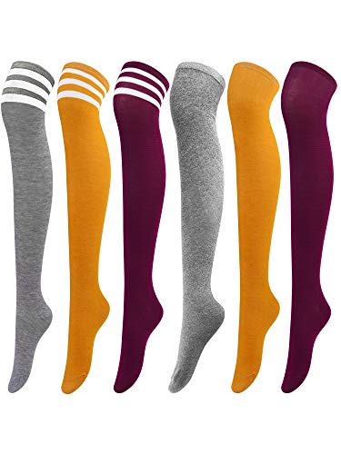 Aneco 6 Pairs Over Knee Thigh Socks Knee-High Warm Stocking Women Boot Sock Leg Warmer High Socks for Daily Wear, Cosplay
