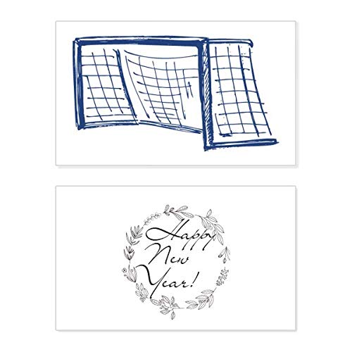 Tarjeta conmemorativa de Año Nuevo con diseño de red de fútbol azul