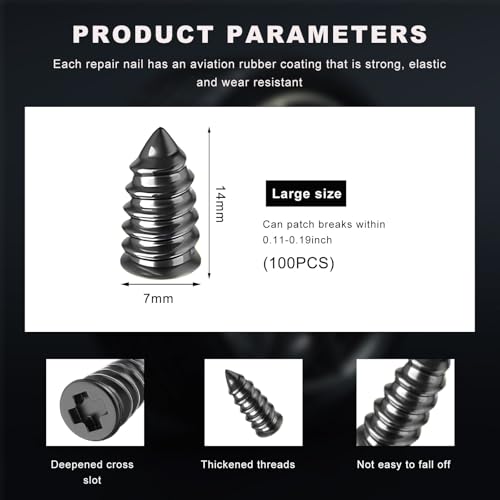 Image of Ohleats 100 PCS Tire Repair Rubber Nail, Self-Service Vacuum Tire Repair Nail Kit, Tire Quick Puncture Repair Tools for Automotive Truck Tractor, Universal Car Accessories (Large)