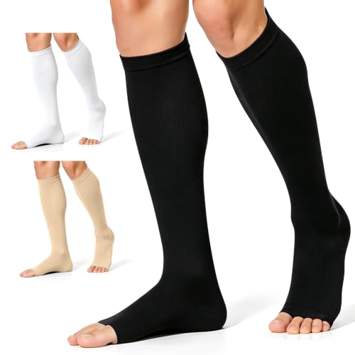 Image of CHARMKING 3 Pairs Open Toe Compression Socks for Women & Men Circulation 15-20 mmHg is Best Support for All Day Wear