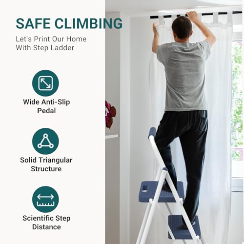 Smug Step Ladder, 2 Step Stool Foldable with Anti-Slip Pedal & Comfortable Handrail, 800lbs Capacity Sturdy Steel Ladder, Protable Heavy Duty Step Stool for Kitchen, Garage & Outdoor Use, Blue by SMUG - Image 7