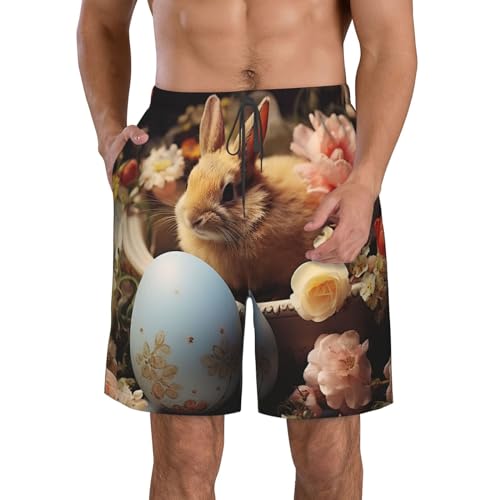 Dwrepo Mens Swim Trunks Casual Hawaiian Shorts Best Easter Wishes Board Shorts Quick Dry Bathing Suits Swimwear, White, Small