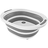 Southern Homewares SH-10330 Multiusos Bañera Tabla de Corte Portátil 2 en 1 Herramienta de Cocina Cesta Plegable Lavabo W/Drenaje Gris Blanco, Silicona