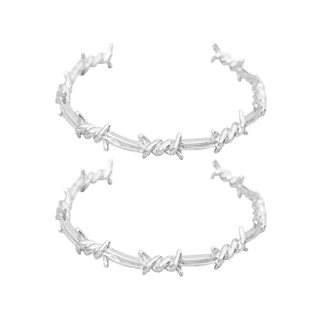COLORFUL BLINGCOLORFUL BLING Adjustable Punk Twist 2Pcs Barbed Wire Thorns Chunky Brambles Safety Spur Link Chain Bracelet Set Couple Friendship Hip Hop Rock Cool Cuff Bangle Jewelry