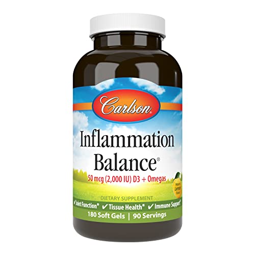 Carlson - Inflammation Balance, Balanced Omega-3 & Omega-6 Ratio, with D3, Norwegian, Wild-Caught Fish Oil Supplement with Fatty Acids, Sustainably Sourced Fish Oil Capsules, 180 Softgels