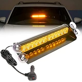 Emergency Warning Light 15 Flashing Modes 14" 12 LED 4 Suction Cups High Intensity Flashing Windshield Lamp Mini Visor Strobe Bar for Car Truck(Amber 12-24V