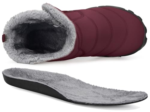 Miniatura 3 de Barefoot Botas Hombre Mujer Invierno Cálido Botines De Nieve Cómodas Minimalista Zapatos Para Zero Drop Soles, Rojo Vino, 40 Eu