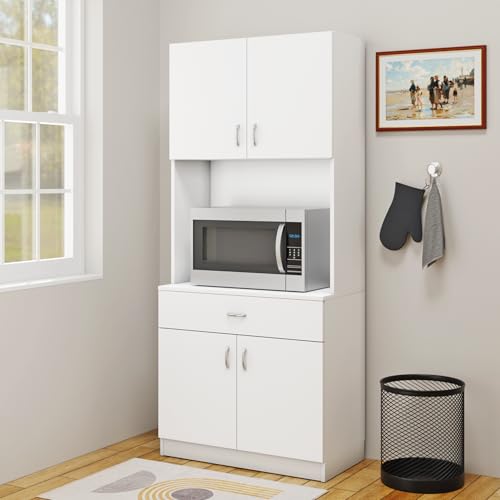Image of VIKI Furniture | Kitchen Cabinet - Drawer with Doors & Open Shelves, Organizer for Kitchen, Bedroom, Hallway & Living Room (Frosty White - 40D x 80W x 180H cm) | 1 Year Warranty