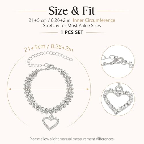 Image of Fesciory Silver Ankle Bracelets for Women, Adjustable Rhinestone Pendant Tennis Anklet, Butterfly Heart Infinite Diamond Summer Beach Foot Chain Jewelry Gifts