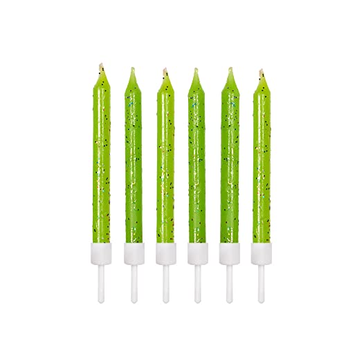 Anniversary House Pack of 12 Lime Green Glitter Birthday Candles with Holders, 7.5 Centimeters, Celebration Cake Decoration, AHC160