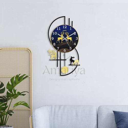 Image of Decorative Analog Wall Clock /Metal Wall Clock /Deer Wall Watch Big Size for Living Room,Bedroom,Office Decoration - 24x12 Inches