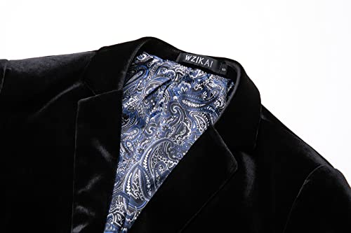 WZIKAI Mens Velvet Blazer One Button Slim Fit Solid Fashion Suit Jacket Sport Coat for Wedding Prom Dinner Party3
