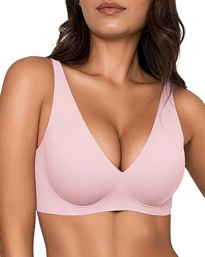 Gailife Deep V Bras for Women No Underwire Wireless Push Up Bra Seamless Plunge Bralette Comfort Supportive Bra Full Coverage -PK,L Pink