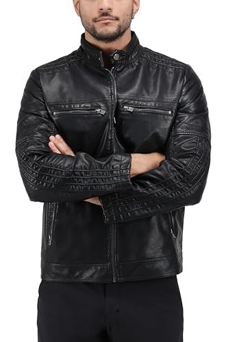 Image of X-Ray Men's Slim Fit Faux-Leather Moto Jacket with Removable Hood