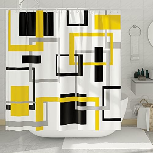 DESIHOM Yellow Geometric Shower Curtain Black Yellow Modern Shower Curtain Contemporary Shower Curtain Mid Century Shower Curtain Decorative Polyester Waterproof Shower Curtain 72x72 Inch
