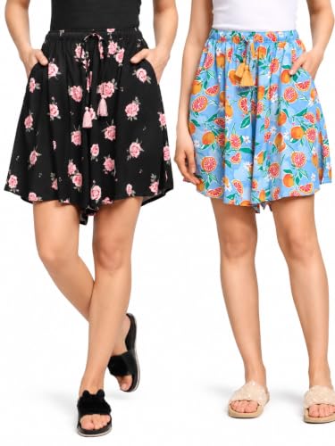 Image of B STORIES Women's Viscose Printed Lounge Culotte Shorts (Pack of 2)